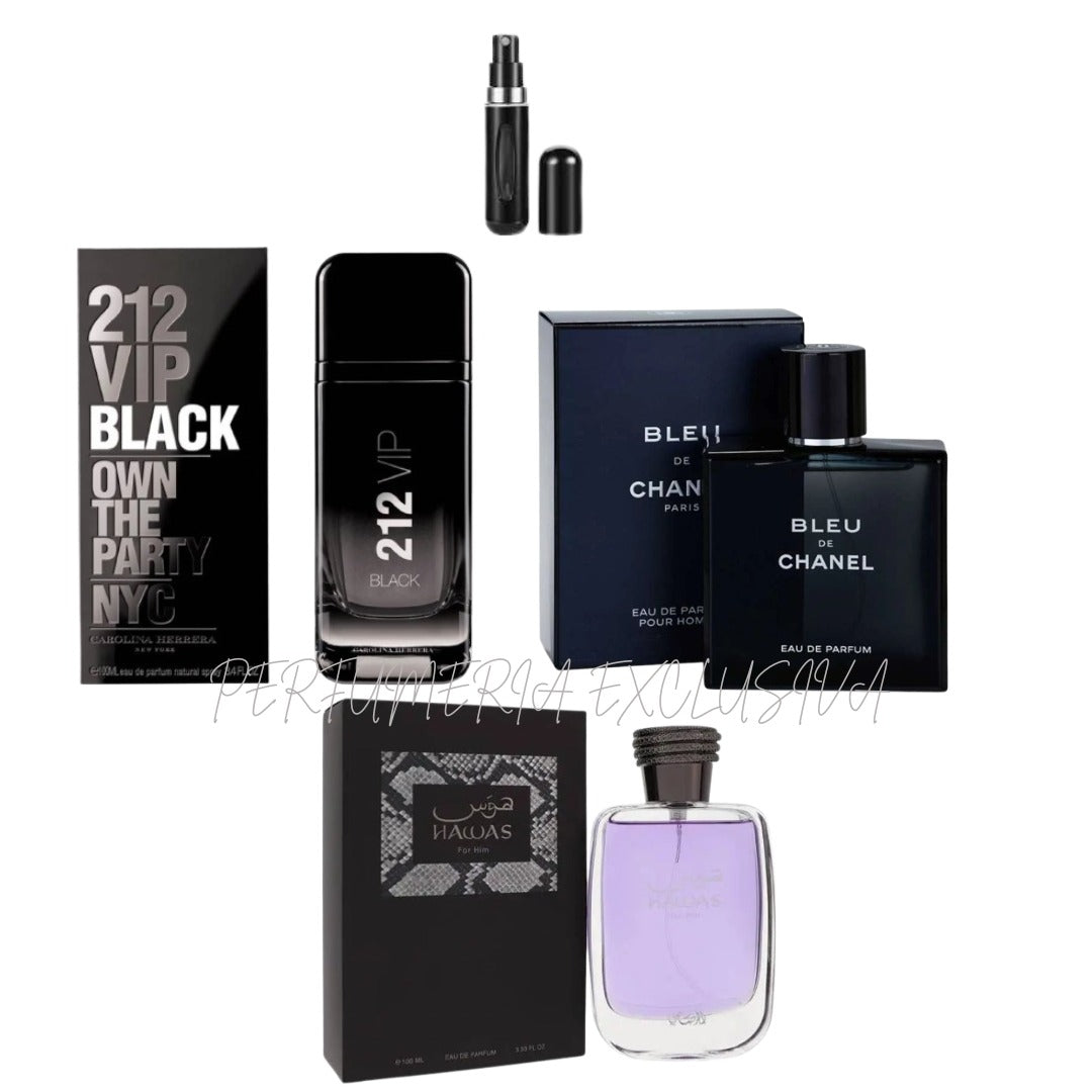 Kit 212 Vip Black Bleu Hawas For Him Perfumes